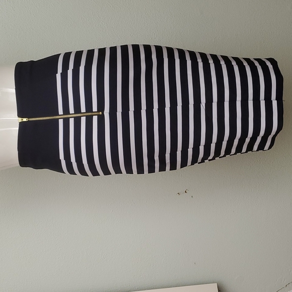 H&M Womens Navy Blue/White Nautical Striped Pencil Skirt-Back Zipper-Sz 4 - Picture 6 of 17